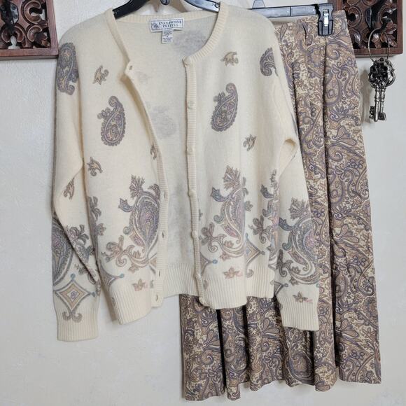 VTG Evan-Picone Petites Lambswool Angora Rabbit Paisley Cardigan Skirt 2pc Set☆M - Picture 13 of 14